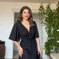 POLKA DOT WRAP MIDI DRESS - BLACK