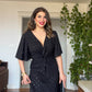POLKA DOT WRAP MIDI DRESS - BLACK
