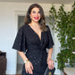POLKA DOT WRAP MIDI DRESS - BLACK