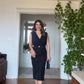WRAP-NECK PENCIL DRESS – BLACK
