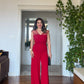 SATIN DETAILED JUMPSUIT - RED