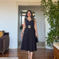 PEARL BUCKLE V-NECK MIDI DRESS – BLACK