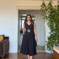 PEARL BUCKLE V-NECK MIDI DRESS – BLACK