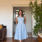 PEARL BUCKLE V-NECK MIDI DRESS – BABY BLUE