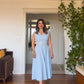 PEARL BUCKLE V-NECK MIDI DRESS – BABY BLUE