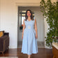 PEARL BUCKLE V-NECK MIDI DRESS – BABY BLUE