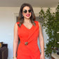 ASYMMETRICAL BUCKLE JUMPSUIT -  RED