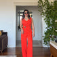 ASYMMETRICAL BUCKLE JUMPSUIT -  RED