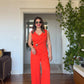 ASYMMETRICAL BUCKLE JUMPSUIT -  RED