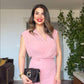 DRAPED MIDI DRESS - POWDER