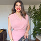 DRAPED MIDI DRESS - POWDER