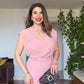 DRAPED MIDI DRESS - POWDER