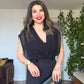 DRAPED MIDI DRESS - BLACK
