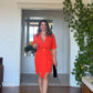 BELTED WRAP MINI DRESS – POPPY RED