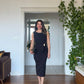 ELEGANT MIDI PENCIL DRESS WITH WAIST TIE - BLACK