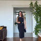 ELEGANT MIDI PENCIL DRESS WITH WAIST TIE - BLACK