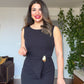ELEGANT MIDI PENCIL DRESS WITH WAIST TIE - BLACK