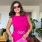 MIDI DRESS WITH PEARL BUCKLE & PEPLUM DETAIL - FUCHSIA
