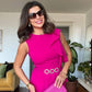 MIDI DRESS WITH PEARL BUCKLE & PEPLUM DETAIL - FUCHSIA