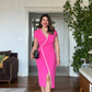 PEARL-TRIMMED WRAP-STYLE DRESS – FUCHSIA