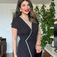 PEARL-TRIMMED WRAP-STYLE DRESS – BLACK