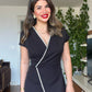 PEARL-TRIMMED WRAP-STYLE DRESS – BLACK