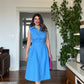 PEARL-DETAILED MIDI LINEN DRESS – BLUE