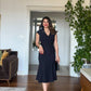 BROOCH DETAIL V-NECK MIDI DRESS – BLACK