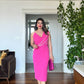 STONE-STRAP DRAPED MIDI PENCIL DRESS – FUCHSIA