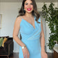 STONE-STRAP DRAPED MIDI PENCIL DRESS – BABY BLUE