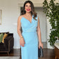 STONE-STRAP DRAPED MIDI PENCIL DRESS – BABY BLUE