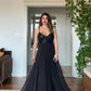 SEQUINED SLIT DETAIL EVENING DRESS – BLACK