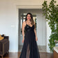 SEQUINED SLIT DETAIL EVENING DRESS – BLACK