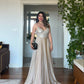 SEQUINED SLIT DETAIL EVENING DRESS – BEİGE
