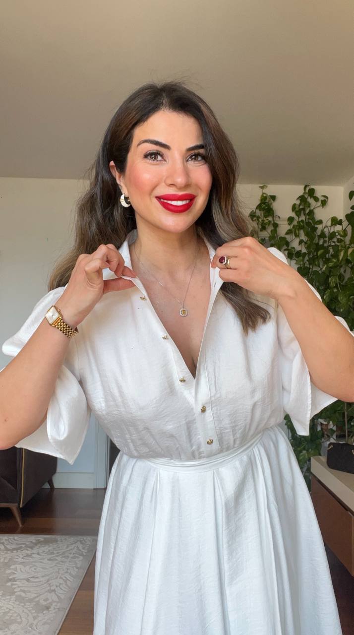BUTTON-DOWN BELTED SHIRT DRESS – WHITE