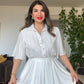 BUTTON-DOWN BELTED SHIRT DRESS – WHITE