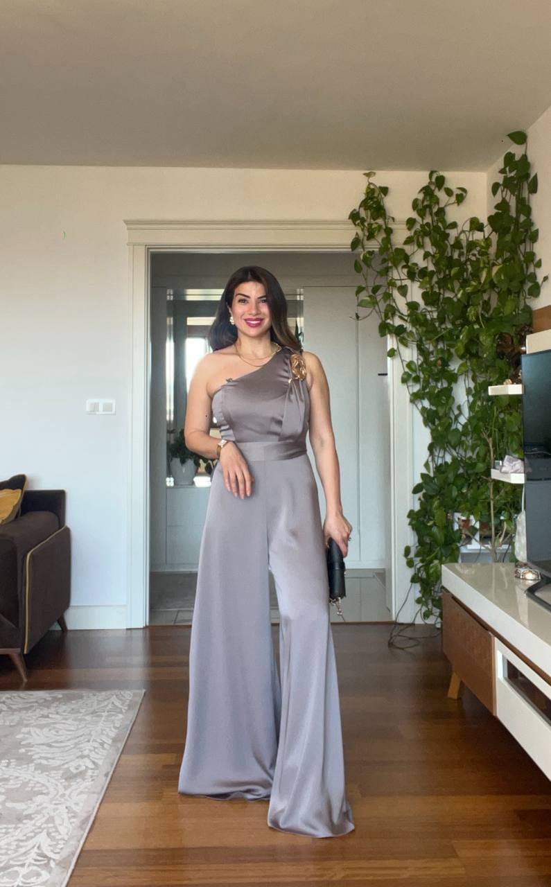 ONE-SHOULDER SATIN JUMPSUIT – MİNK