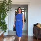 MIDI DRESS WITH PEARL BUCKLE & PEPLUM DETAIL - SAX BLUE