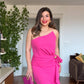 ASYMMETRIC ONE-SHOULDER BOW DETAIL DRESS – FUCHSIA