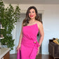 ASYMMETRIC ONE-SHOULDER BOW DETAIL DRESS – FUCHSIA