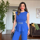 SET WITH RHINESTONE BELT AND RUFFLE DETAIL – SAX BLUE