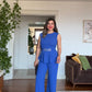 SET WITH RHINESTONE BELT AND RUFFLE DETAIL – SAX BLUE