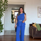 SET WITH RHINESTONE BELT AND RUFFLE DETAIL – SAX BLUE