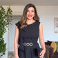 SET WITH RHINESTONE BELT AND RUFFLE DETAIL – BLACK