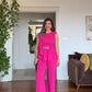 SET WITH RHINESTONE BELT AND RUFFLE DETAIL – FUCHSIA