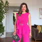 SET WITH RHINESTONE BELT AND RUFFLE DETAIL – FUCHSIA