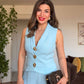 GOLD BUTTON DETAIL WIDE-LEG SUIT - BABY BLUE