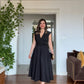 WRAP V-NECK MIDI DRESS WITH FLORAL EMBELLISHMENTS - BLACK