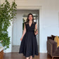 WRAP V-NECK MIDI DRESS WITH FLORAL EMBELLISHMENTS - BLACK