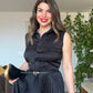 PLEATED SHIRT DRESS – BLACK